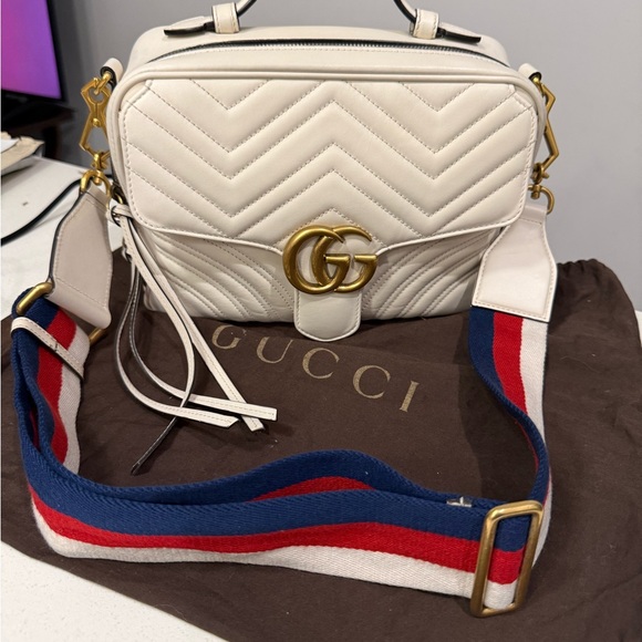 Gucci Handbags - Gucci Cream Quilted Crossbody Bag with Gold Accents